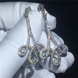 Fine Jewellery Drop Earring 925 sterling silver Pave setting Diamond Cz Engagement wedding Dangle Earrings for women Bridal Gift