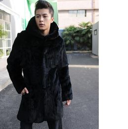 Jaqueta De Couro Masculina 2020 Faux Jacket Coats 5XL 6XL Plus Size Winter Furry Casual Hooded Black Outerwear XL669