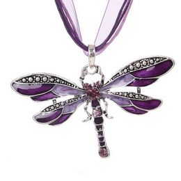 Halsband silver dragonfly uttalande halsband pendlar vintage rep kedja halsband kvinnor tillbehör gb