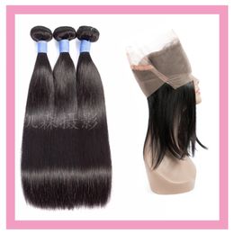 Peruvian Human Hair 3 Bundles With 360 Lace Frontal With Baby Hair Straight Wholesale Silky Straight 4 pieces/lot