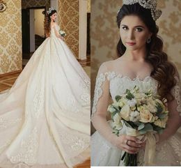 Setwell Ball Gown Wedding Dress Jewel Long Sleeves Applique Lace Wedding Gowns Plus Size Bridal Dress Custom Made