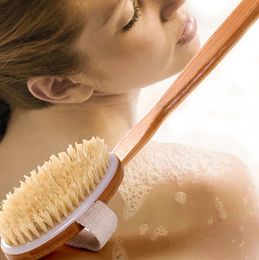 Free Shipping 1Pc Natural Boar Bristle Wooden Brush Long Handle Massager Bath Shower Back Spa Body Brush Skin Bath Brush Bathroom Products