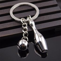 10pcs/Lot New Zinc Alloy Bowling Keychains Metal Sports Keyrings for Gifts Pendant Key Chain Ring Holder Jewellery Bag Charm Free Shipping