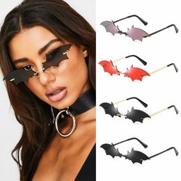 2020 New Fashion UV400 Rimless Women Sunglasses Bat Shape Sun Glasses True Film Lens Ladies Eyewear Streetwear Accessories