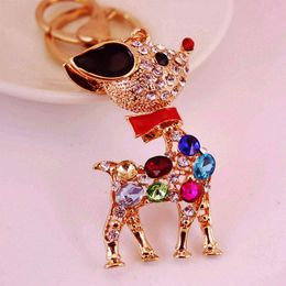 Deer Car Pendant Key Chains 78*50mm Colorful Rhinestone Paved Cute Animal Keychain Kawaii Bag Charm Keyring Ring Accessories