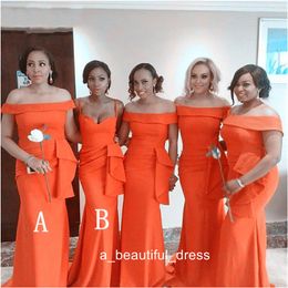 Robe demoiselle d'honneur 2 Style Mermaid Orange Bridemaid Dresses Elastic Satin Formal Wedding Party Gowns Prom Dresses