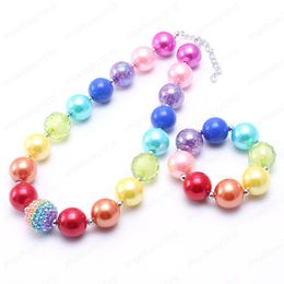 Rainbow Colour Baby Kid Chunky Beads Necklace Fashion Children Chunky Necklace Bracelet Girl Chunky Jewellery Set