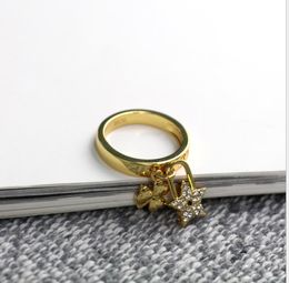 New Ring 18K Gold Diamond Pentagram star Leaf Pendant Fashion Women's hand ornament