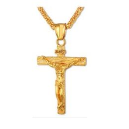 Collar colgante U7 cruz del crucifijo de oro de la pulsera / Negro plateado arma / acero inoxidable de la manera joyería religiosa para mujeres / hombres Fe Neckl WL932