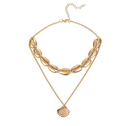Puka Shell Necklaces Metal Double Chain Chokers Alloy Scallop Pendant Necklace National Style Gold And Silver