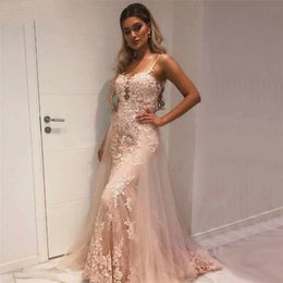 Sweetheart Tulle Prom Dresses Long 2020 Mermaid Detachable Train sweetheart Elegant Lace Appliques Robe De Soiree Evening Party Gowns