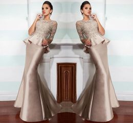 2020 Custom Made Lace Taffeta Mother of Bride Groom Dresses Half Long Sleeve Beads Peplum Mermaid Evening Wear Bridal Gowns254C