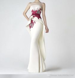 Elegant Embroidery Flowers Stain Mermaid Evening Dresses 2019 Vestido De Festa Scoop Neck Sleeveless Custom Made Prom Dresses Hot 242