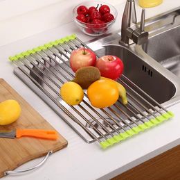 37*23cm Roll-Up Dish Drying Rack Foldable Multipurpose Heat Resistant Large Stainless Steel Kitchen Rollup Dish Drainer Over Sink Mat