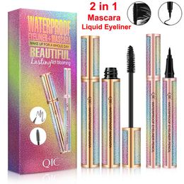 QIC Starry Sky Liquid Eyeliner Mascara Kit Eyelash brush Extension Makeup Black Waterproof mascara Eyeliner Pen Lashes Long thick Volume