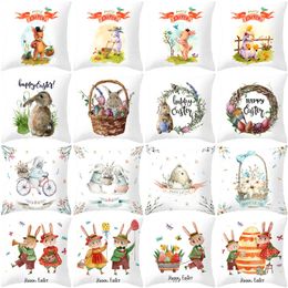 Easter Bunny Pillowcase Cartoon Rabbit Pillow Covers 45*45cm Square Throw Pillow Case Easter Home Car Office Pillow Case