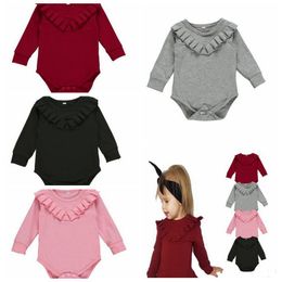 Baby Rompers Kids Ruffled Collar Jumpsuits Spring Autumn Long Sleeve Bodysuits Solid Color Triangle Onesies Boutique Climb Clothes ZYQA539