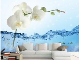 Phalaenopsis white flower fish group ocean mural 3d wallpaper 3d wall papers for tv backdrop