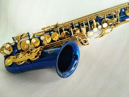 新しいスズキE平らな楽器ebアルトサックス絶妙な彫りの青い漆のボディゴールドラッカーキーサックス