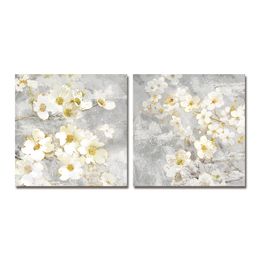 DYC 10059 2PCS White Flowers Print Art Ready to Hang Paintings