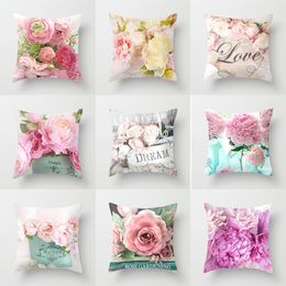 Rose Printed Pillow Case Floral Cushion Cover for Sofa Bed Home Decoration Rose Flower Throw Pillow Case 45*45cm XD23317