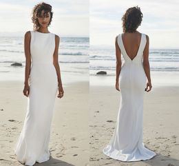 Hot Sale Cheap Beach Wedding Dress 2020 Floor Length Satin Bride Dresses White/Ivory Romantic Elegant Boho Bridal Wedding Gown