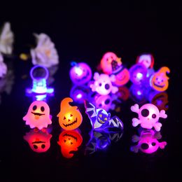 Halloween Cartoon Ring Ghost Pumpkin Bat Design Finger Rings LED Light Glowing ring flash soft gel finger light Kids Flashing Toys gift