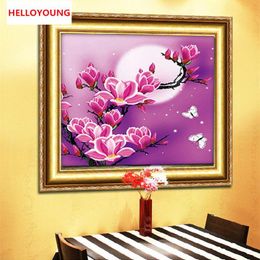 New 5D Magnolia flowers Home Decoration DIY Painting Embroidery Kit Round Diamond Painting Cross Stitch Sticker diamond