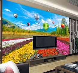 Custom Wallpaper 3d Beautiful Flower Sea Tulip Hot Air Balloon Living Room Bedroom Background Wall Wallpaper