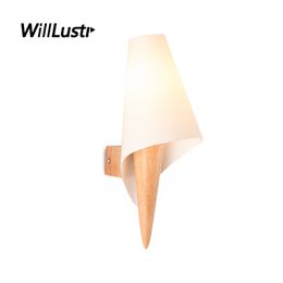 Nordic Solid Wood Wall Lamp Modern Milk White Glass Sconce Hotel Porch Aisle Living Room Bedroom Creative Conch Shape Lighting