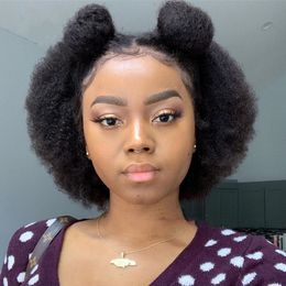 Indian Afro Kinky Curly Human Hair Wigs 130% Pre Plucked Short Hair Lace Front Wig Natural Hairline