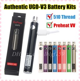 Authentic EVOD VV Preheat UGO-V3 Battery Kits UGO Ecig Co2 Oil Vaporizer 510 Vape Pen Preheating 650 900 mAh Batteries