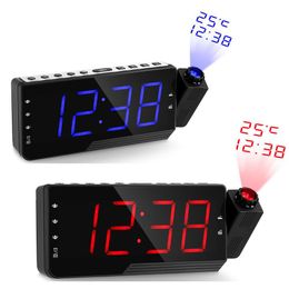 Digital Radio Alarm Clock Projection Snooze Timer Temperature LED Display USB Charge Cable 110 Degree Table Wall FM Radio Clock