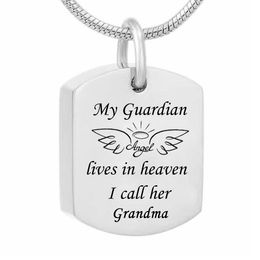 Cremation Memorial Jewellery "My Guardian Angel Lives in Heaven " Cremation Urn Ashes Memorial Stainless Steel wing Pendant Necklace