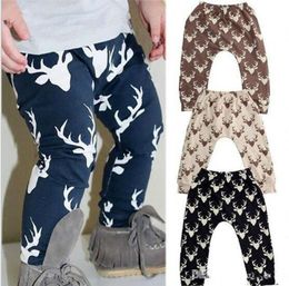 Girls Harem Pants Kids Casual Trousers Boys Cartoon Elk Print Sports Pants Baby Cotton Pants Children's Full Print Clothing 1-4T LY15