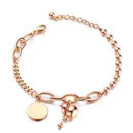 Danity Rose Gold Disc and Gourd Charm Bracelet in Stainless Steel Free Laser Engraving