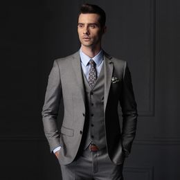 Brand New Grey Groom Tuxedos Notch Lapel Groomsman Wedding 3 Piece Suit Men Business Prom Party Jacket Blazer(Jacket+Pants+Tie+Vest) 2280