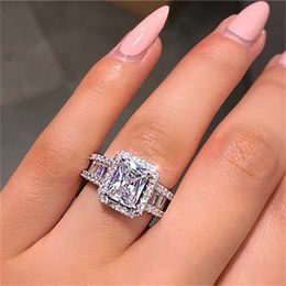 Square Zircons diamond full crystal engagement wedding ring for women rings fashion jewelry drop ship