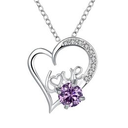 New arrival fashion heart shape 925 silver Pendant Necklaces best gift purple gemstone sterling silver jewelry necklace