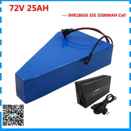72V 25AH lithium ion battery 72V triangle Electric bike battery 24.5AH with free bag use 3500mah 35E cell 40A BMS 2A Charger