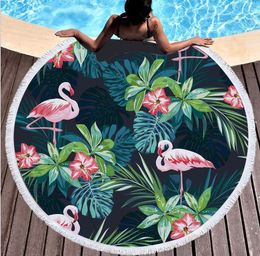 flamingo Beach Towel beach picnic mat sun cape Printing Fine Fiber Circular Outdoor Seaside Colourful Washcloth round Fashion Shawl Multifun