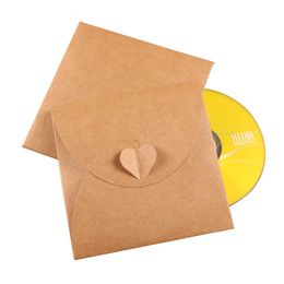 10 Pcs/lot 13x13cm Vintage Heart Kraft Paper Invitation Cards Bags CD Optical Disc Paper Bag DIY Multifunction DVD Bag