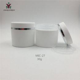 Free Shipping 30pcs/lot 30g/50g Double Wall White Round Cream Jars, Plastic Containers, 1 oz Cosmetic Sample Bottles