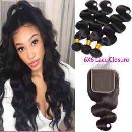 Peruvian Body Wave Mink 3 Bundles With 6X6 Lace Closure Natural Color Vigin Hair Extensions 8-30inch Hair Wefts With 6*6 Closure