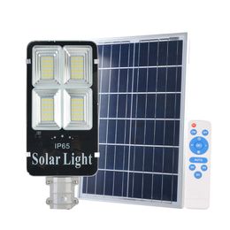 200W 300W Réverbères Solaires Lampe Extérieure avec Télécommande Panneau Solaire Lumière Crépuscule à l'Aube Sécurité Led Projecteur pour Cour, Jardin