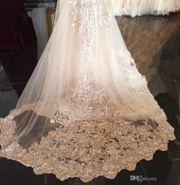 shiny champagne white ivory bridal veils lace sequins cathedral length 300200cm 100 luxury brides wedding veil