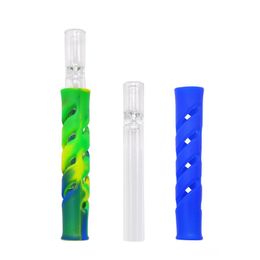 Glass Silicone Cigarette Joint Holder One Hitter Bat 90cm Tobacco Herb Pipe for Rolling Roll Paper Dugout Smoking Accessories