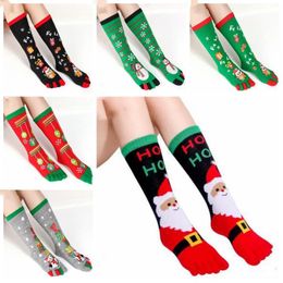 Knee High Socks Christmas Socks Xmas Toe Stockings Five Fingers Funny Cartoon Long Hosiery 3D Printed Anklet Snowman Calcetines CZYQ6477