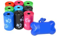 Sacos de Resíduos para animais de Estimação Dog Poop Bags Terra-Friendly Leak-Proof Rainbow Color + Dispensador De Osso Livre e 1 dúzia = 12 rolls.15pcs / roll