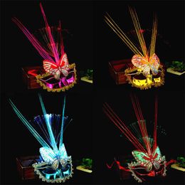 6 Colours LED Halloween Party Masks Flash Glowing Feather Mask Mardi Gras Masquerade Cosplay Venetian Masks Halloween Costumes Gift